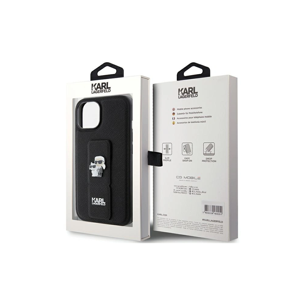 Etui Karl Lagerfeld KLHCP15MGSAKCPK iPhone 15 Plus czarny/black hardcase Gripstand Saffiano Etui Karl&Choupette Pins