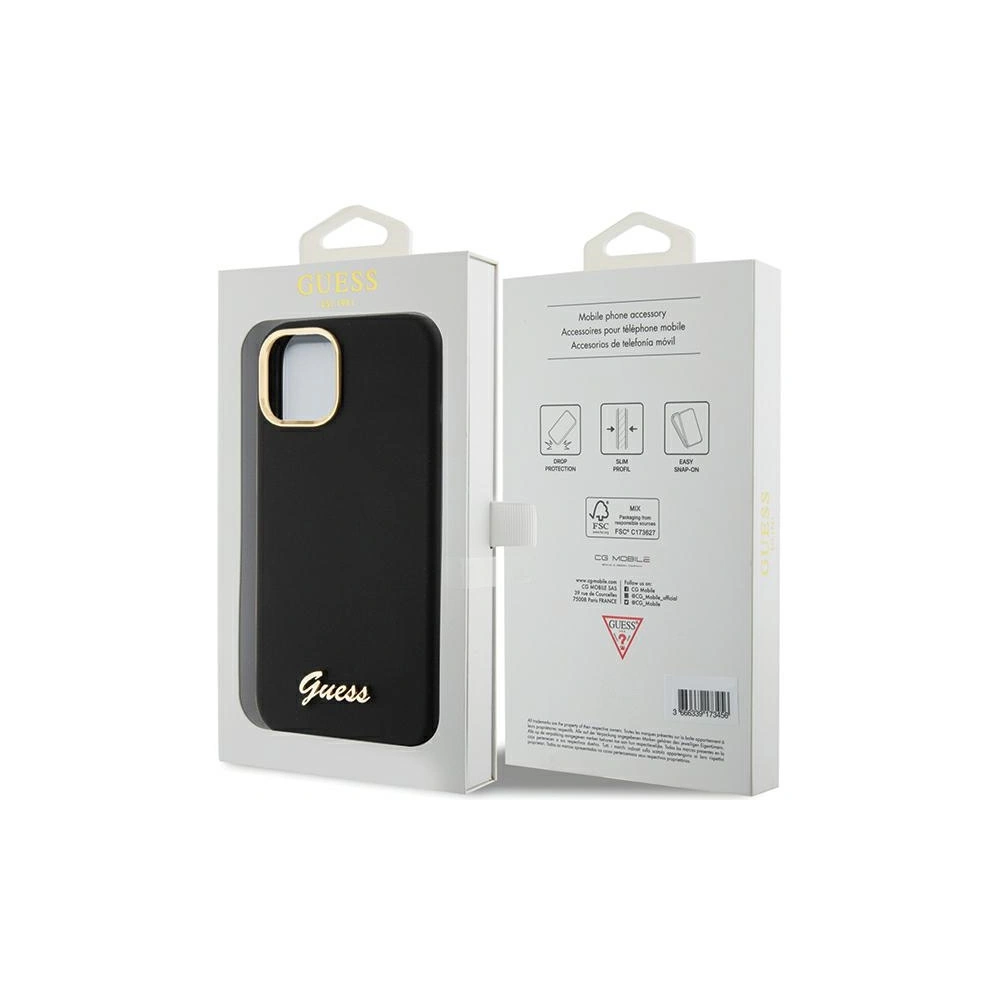 Etui Guess GUHCP15SSMBSLK iPhone 15 czarny/black hardcase Silicone Script Metal Logo & Frame