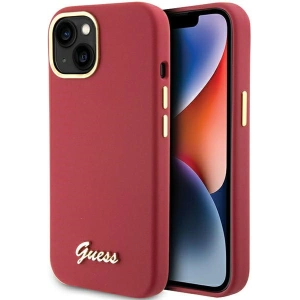 Etui Guess GUHCP15SSMBSLM iPhone 15 magenta hardcase Silicone Script Metal Logo & Frame