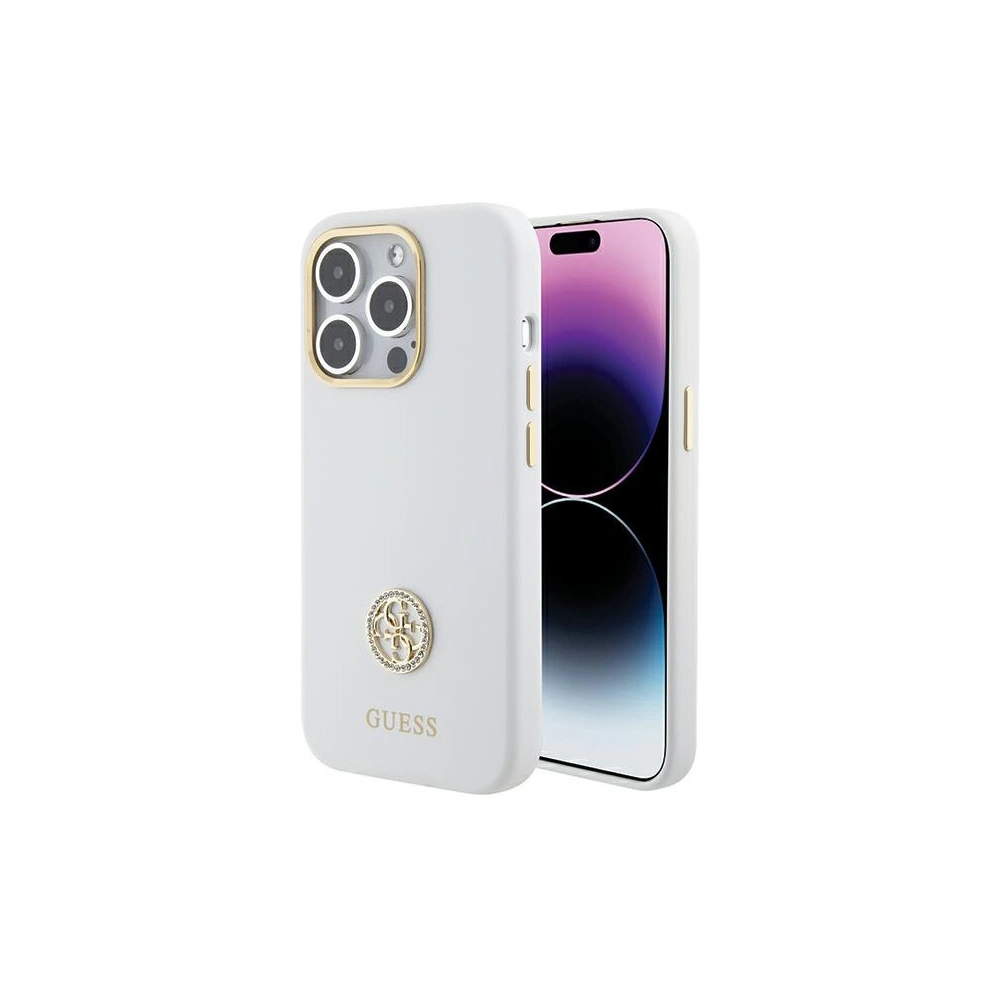 Etui Guess GUHCP15XM4DGPH iPhone 15 Pro Max biały/white hardcase Silicone Logo Strass 4G