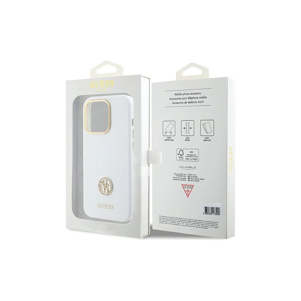 Etui Guess GUHCP15XM4DGPH iPhone 15 Pro Max biały/white hardcase Silicone Logo Strass 4G