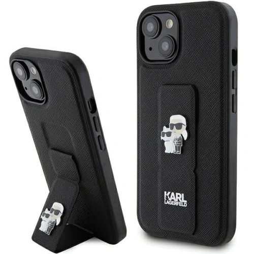 Kup Karl Lagerfeld Husă KLHCP15SGSAKCPK iPhone 15 negru/negru husă Gripstand Saffiano Etui Karl&Choupette Pins - KLD1800 - {ean13} - Sklep Home Screen