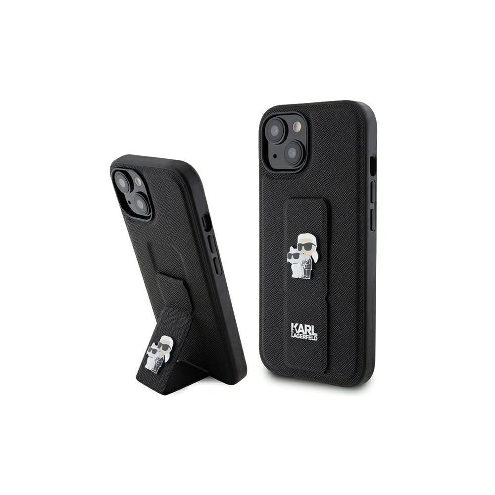 Etui Karl Lagerfeld KLHCP15SGSAKCPK iPhone 15 czarny/black hardcase Gripstand Saffiano Etui Karl&Choupette Pins