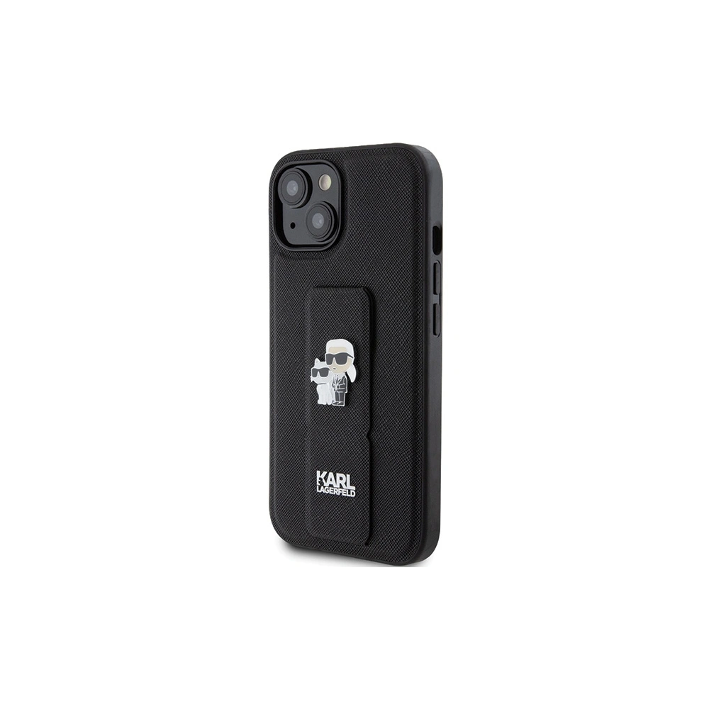 Etui Karl Lagerfeld KLHCP15SGSAKCPK iPhone 15 czarny/black hardcase Gripstand Saffiano Etui Karl&Choupette Pins