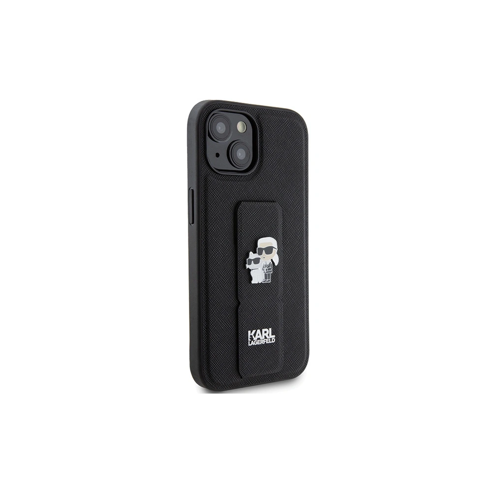 Etui Karl Lagerfeld KLHCP15SGSAKCPK iPhone 15 czarny/black hardcase Gripstand Saffiano Etui Karl&Choupette Pins