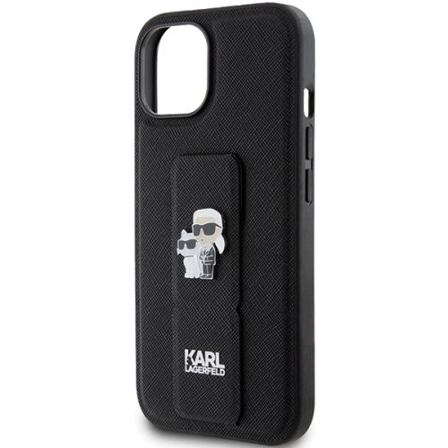 Kup Karl Lagerfeld Husă KLHCP15SGSAKCPK iPhone 15 negru/negru husă Gripstand Saffiano Etui Karl&Choupette Pins - KLD1800 - {ean13} - Sklep Home Screen