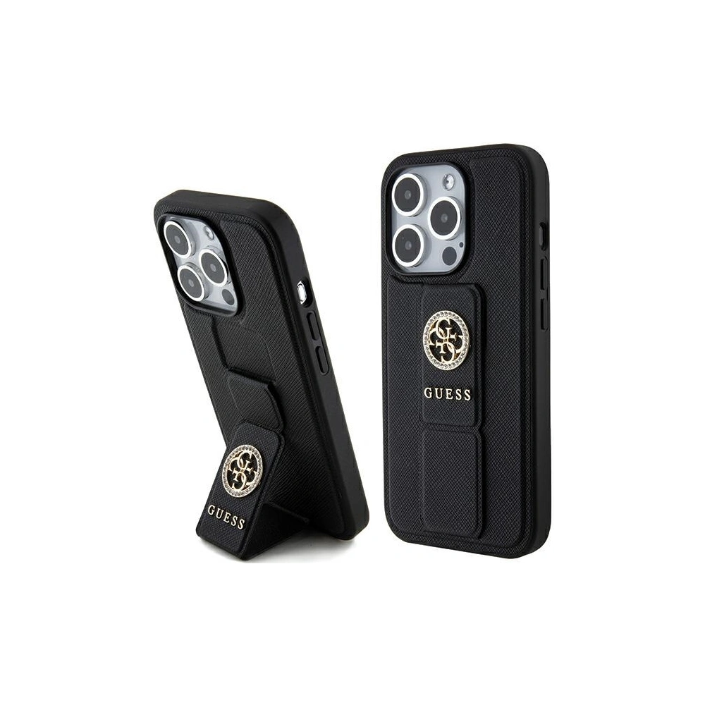 Etui Guess GUHCP15XPGSSADK iPhone 15 Pro Max czarny/black hardcase Grip Stand 4G Saffiano Strass