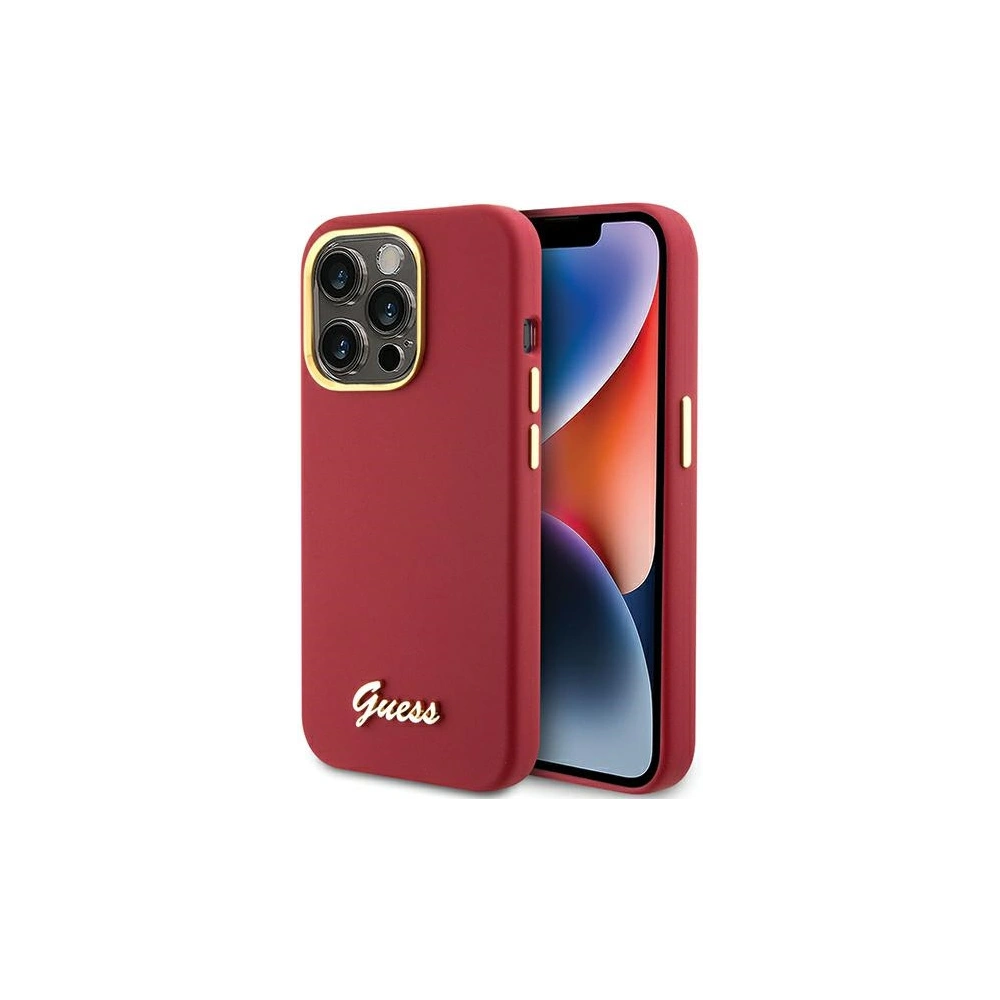 Etui Guess GUHCP15XSMBSLM Apple iPhone 15 Pro Max hardcase Silicone Script Metal Logo & Frame magenta