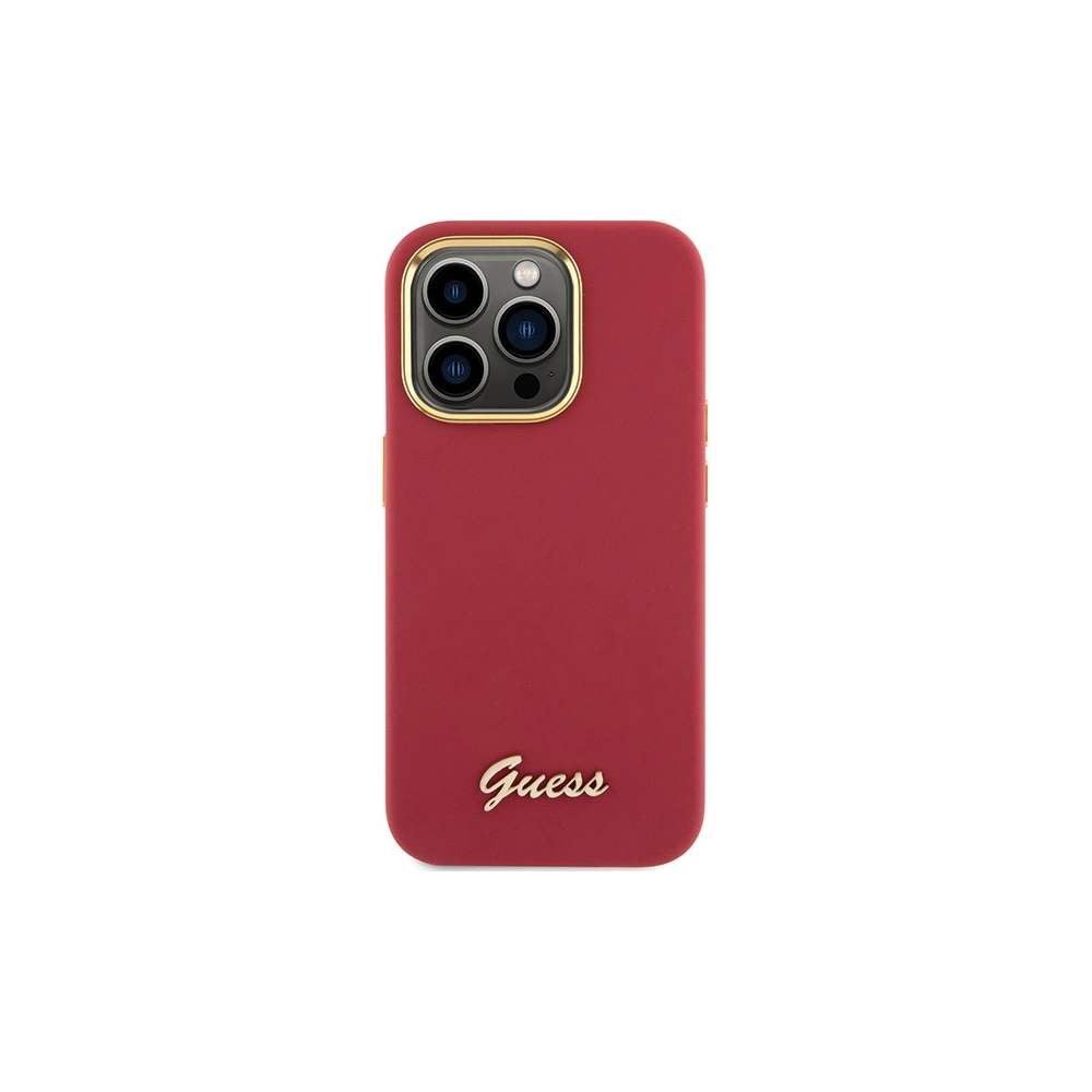 Etui Guess GUHCP15XSMBSLM Apple iPhone 15 Pro Max hardcase Silicone Script Metal Logo & Frame magenta