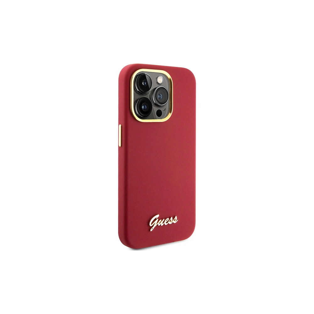 Etui Guess GUHCP15XSMBSLM Apple iPhone 15 Pro Max hardcase Silicone Script Metal Logo & Frame magenta