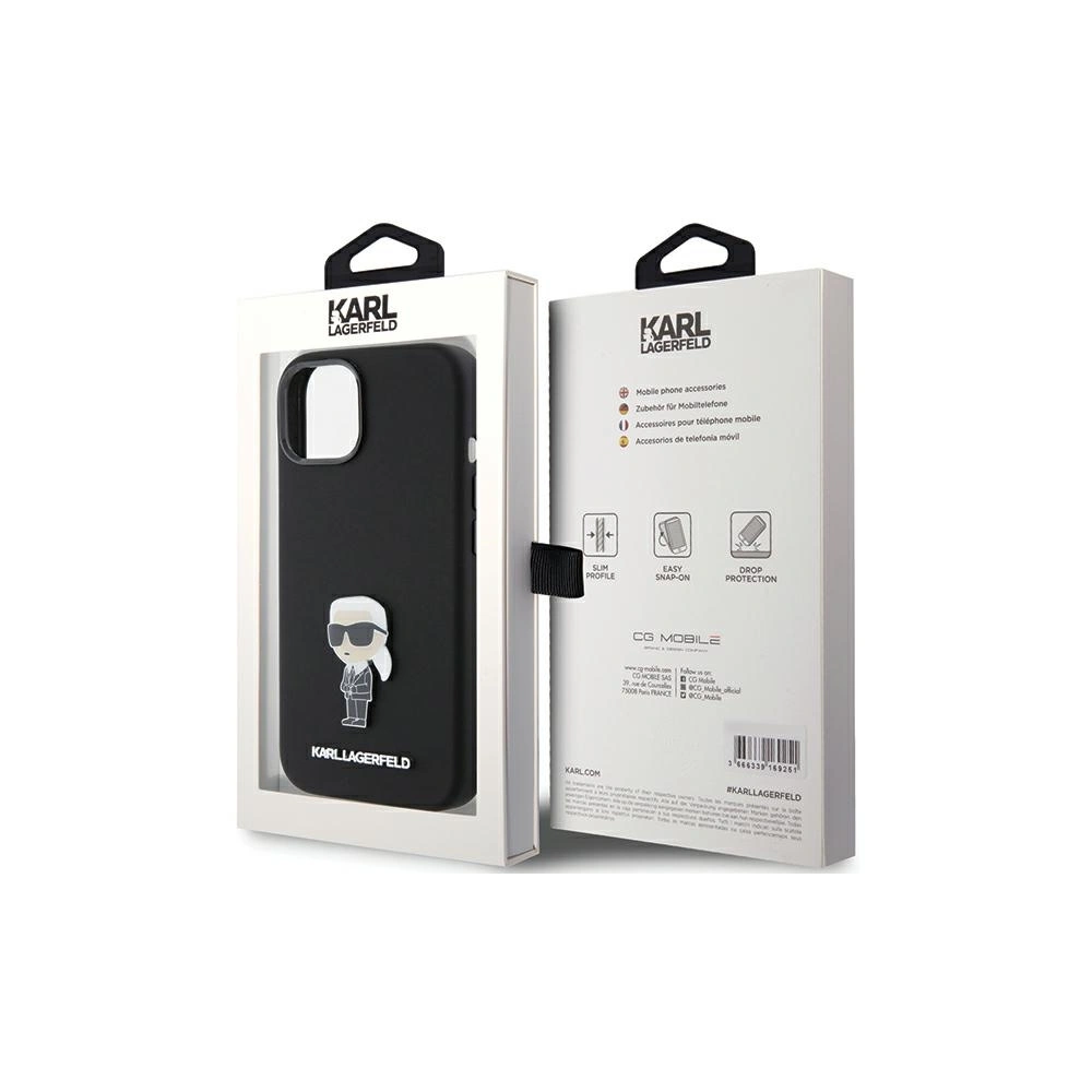Etui Karl Lagerfeld KLHCP15SSMHKNPK Apple iPhone 15 Silicone Ikonik Metal Pin czarny/black