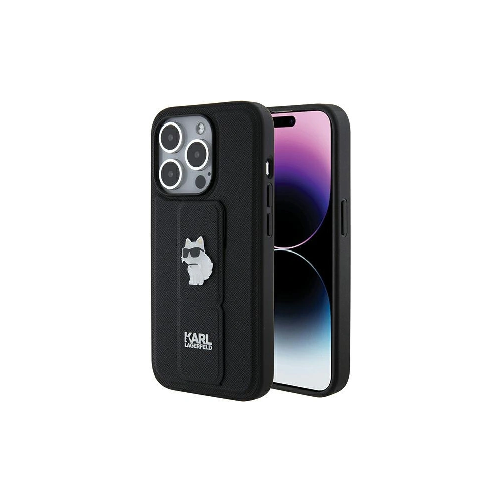 Etui Karl Lagerfeld KLHCP15XGSACHPK Apple iPhone 15 Pro Max hardcase Gripstand Saffiano Choupette Pins czarny/black