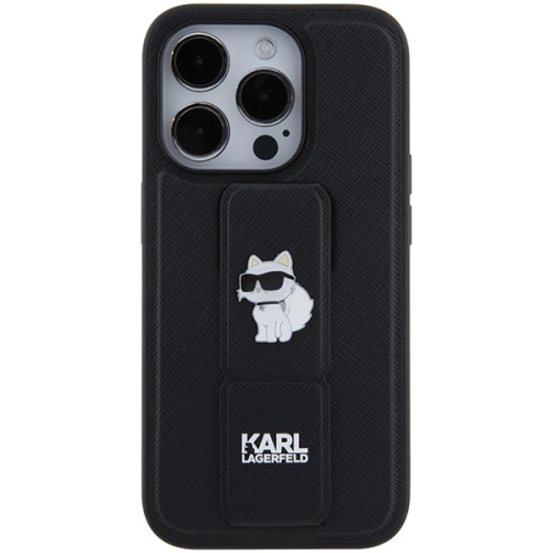 Buy Karl Lagerfeld KLHCP15XGSACHPK Apple iPhone 15 Pro Max hardcase Gripstand Saffiano Choupette Pins black - KLD1813 - {ean13} - Home Screen Store Europe