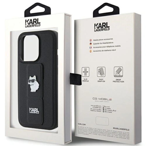 Buy Karl Lagerfeld KLHCP15XGSACHPK Apple iPhone 15 Pro Max hardcase Gripstand Saffiano Choupette Pins black - KLD1813 - {ean13} - Home Screen Store Europe