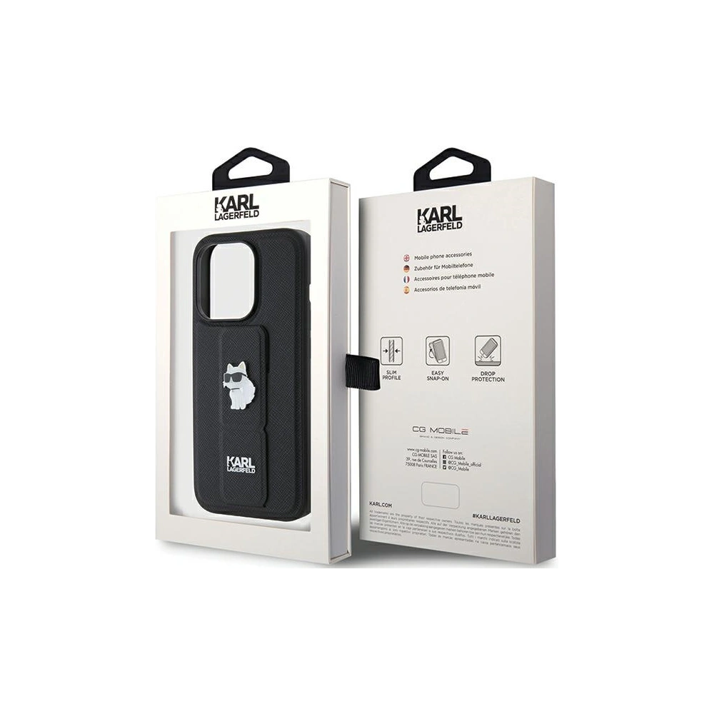 Etui Karl Lagerfeld KLHCP15XGSACHPK Apple iPhone 15 Pro Max hardcase Gripstand Saffiano Choupette Pins czarny/black