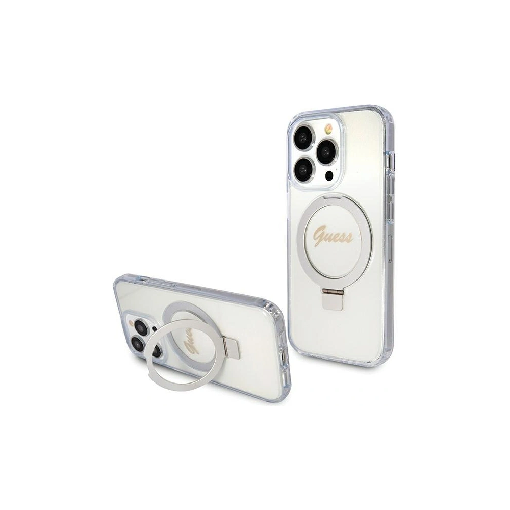 Etui Guess GUHMP15LHRSGSD Apple iPhone 15 Pro hardcase Ring Stand Script Glitter MagSafe przezroczysty/transparent