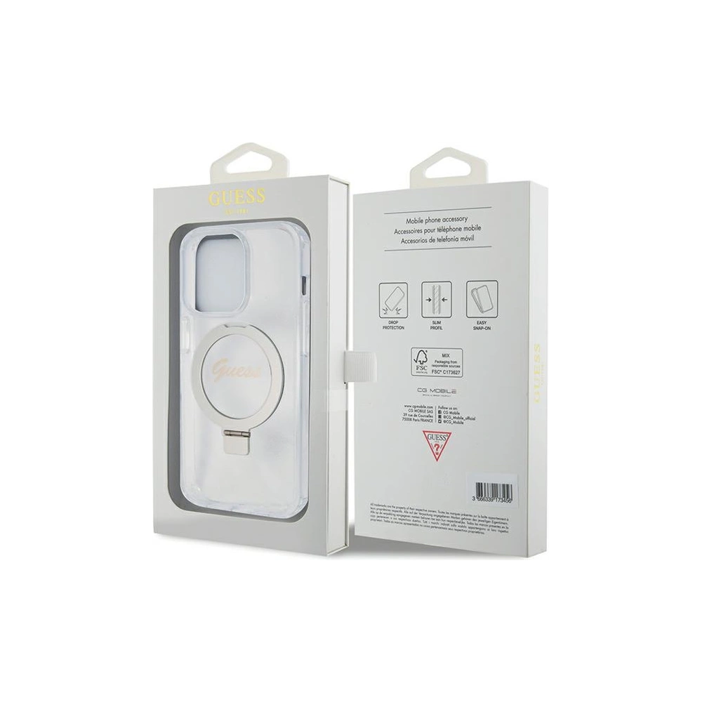 Etui Guess GUHMP15LHRSGSD Apple iPhone 15 Pro hardcase Ring Stand Script Glitter MagSafe przezroczysty/transparent