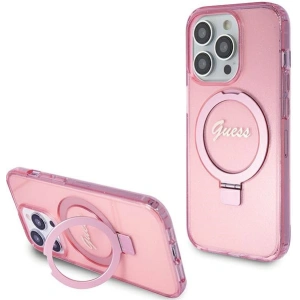 Etui Guess GUHMP15LHRSGSP Apple iPhone 15 Pro hardcase Ring Stand Script Glitter MagSafe różowy/pink