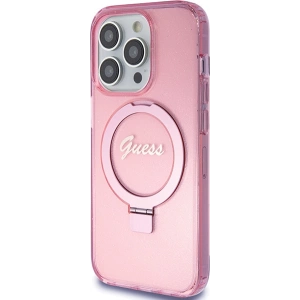 Etui Guess GUHMP15LHRSGSP Apple iPhone 15 Pro hardcase Ring Stand Script Glitter MagSafe różowy/pink