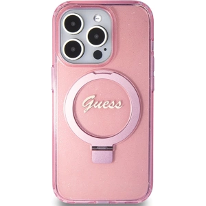 Etui Guess GUHMP15LHRSGSP Apple iPhone 15 Pro hardcase Ring Stand Script Glitter MagSafe różowy/pink