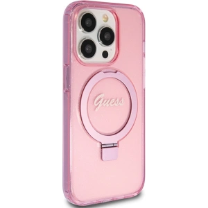 Etui Guess GUHMP15LHRSGSP Apple iPhone 15 Pro hardcase Ring Stand Script Glitter MagSafe różowy/pink