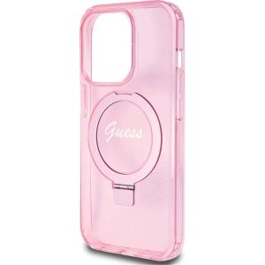 Etui Guess GUHMP15LHRSGSP Apple iPhone 15 Pro hardcase Ring Stand Script Glitter MagSafe różowy/pink