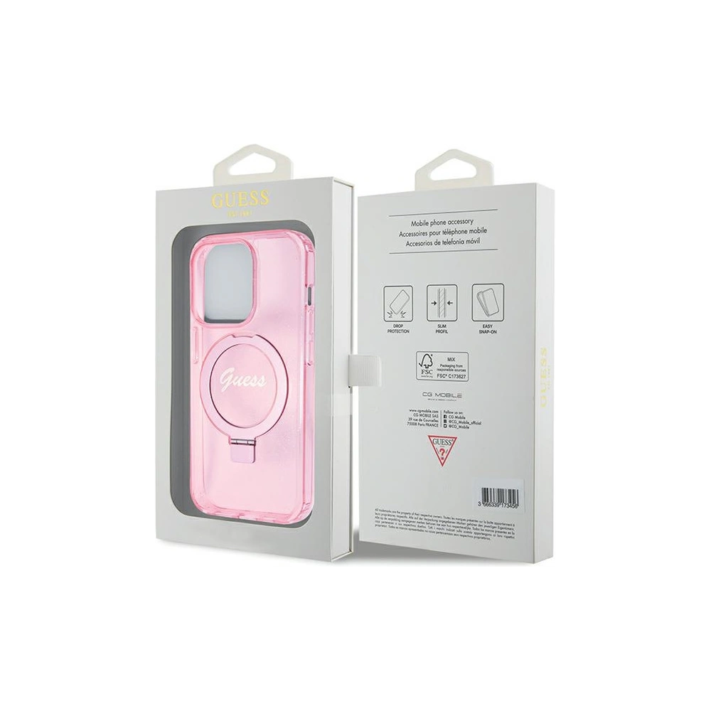 Etui Guess GUHMP15LHRSGSP Apple iPhone 15 Pro hardcase Ring Stand Script Glitter MagSafe różowy/pink