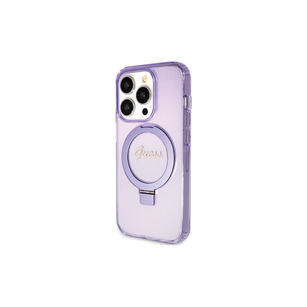 Etui Guess GUHMP15LHRSGSU Apple iPhone 15 Pro hardcase Ring Stand Script Glitter MagSafe fioletowy/purple