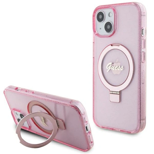 Kup Case Guess GUHMP15MHRSGSP Apple iPhone 15 Plus / 14 Plus Hardcase Ring Stand Script Glitter MagSafe rosa/pink - GUE3040 - {ean13} - Sklep Home Screen
