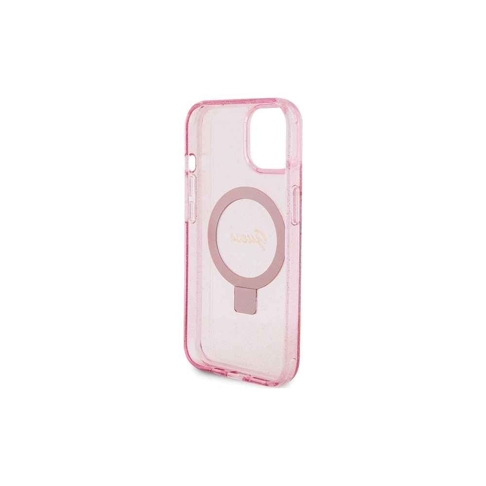 Etui Guess GUHMP15MHRSGSP Apple iPhone 15 Plus / 14 Plus hardcase Ring Stand Script Glitter MagSafe różowy/pink