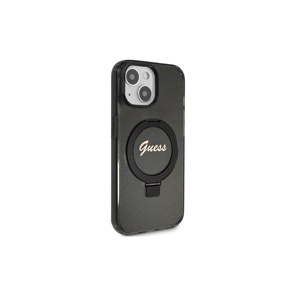 Etui Guess GUHMP15SHRSGSK Apple iPhone 15 hardcase Ring Stand Script Glitter MagSafe czarny/black