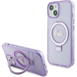 Etui Guess GUHMP15SHRSGSU Apple iPhone 15 hardcase Ring Stand Script Glitter MagSafe fioletowy/purple