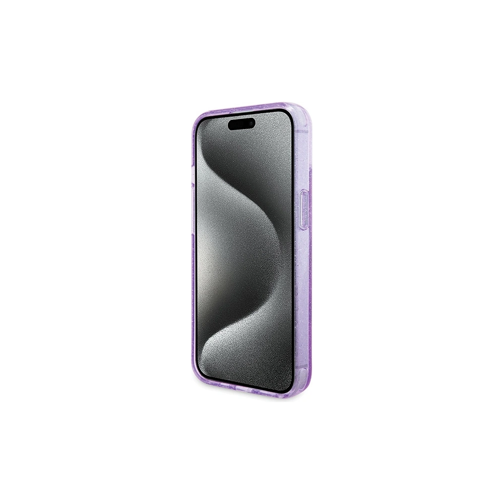 Etui Guess GUHMP15SHRSGSU Apple iPhone 15 hardcase Ring Stand Script Glitter MagSafe fioletowy/purple
