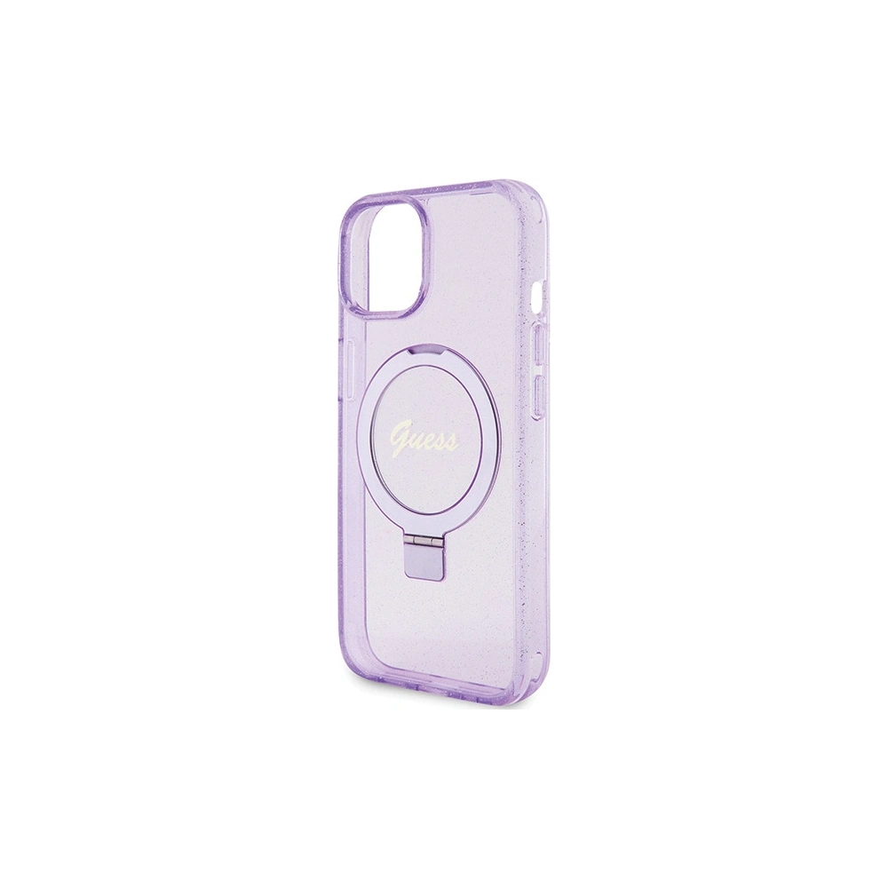 Etui Guess GUHMP15SHRSGSU Apple iPhone 15 hardcase Ring Stand Script Glitter MagSafe fioletowy/purple