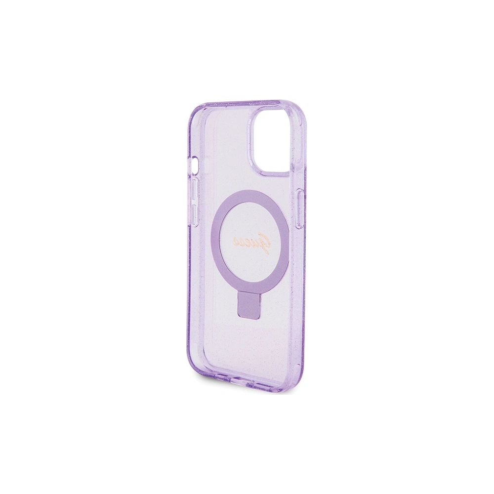 Etui Guess GUHMP15SHRSGSU Apple iPhone 15 hardcase Ring Stand Script Glitter MagSafe fioletowy/purple