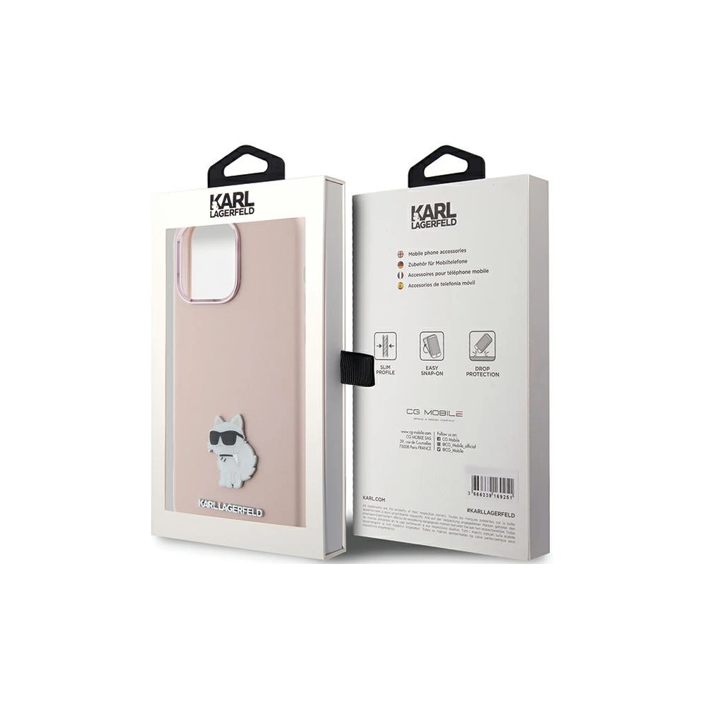 Etui Karl Lagerfeld KLHCP15XSMHCNPP Apple iPhone 15 Pro Max Silicone Choupette Metal Pin różowy/pink