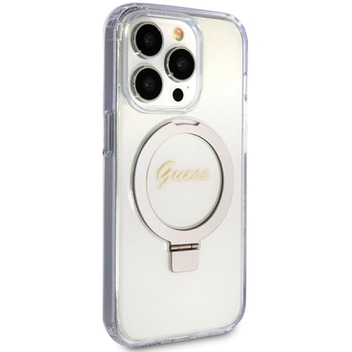 Kup Guess Apple Carcasă GUHMP15XHRSGSD iPhone 15 Pro Max hardcase Ring Stand Script Glitter MagSafe transparent/transparent - GUE3048 - {ean13} - Sklep Home Screen