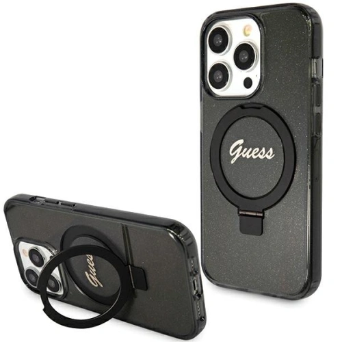 Kup Case Guess GUHMP15XHRSGSK Apple iPhone 15 Pro Max Hardcase Ring Stand Script Glitter MagSafe schwarz/black - GUE3049 - {ean13} - Sklep Home Screen
