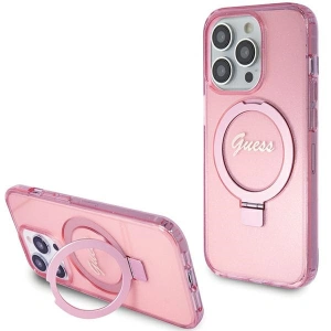 Buy Guess GUHMP15XHRSGSP Apple iPhone 15 Pro Max hardcase Ring Stand Script Glitter MagSafe pink - GUE3050 - {ean13} - Home Screen Store Europe