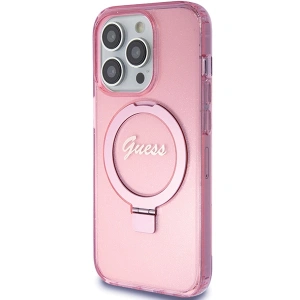 Buy Guess GUHMP15XHRSGSP Apple iPhone 15 Pro Max hardcase Ring Stand Script Glitter MagSafe pink - GUE3050 - {ean13} - Home Screen Store Europe