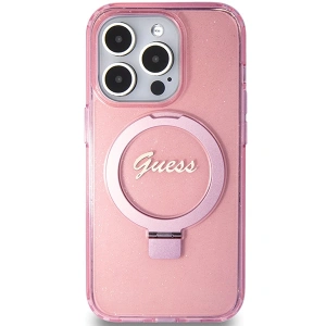 Buy Guess GUHMP15XHRSGSP Apple iPhone 15 Pro Max hardcase Ring Stand Script Glitter MagSafe pink - GUE3050 - {ean13} - Home Screen Store Europe