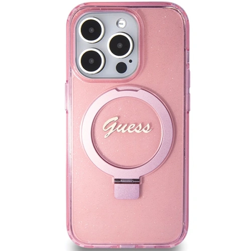 Kup Guess Apple Carcasă GUHMP15XHRSGSP iPhone 15 Pro Max hardcase Ring Stand Script Glitter MagSafe roz/roz - GUE3050 - {ean13} - Sklep Home Screen