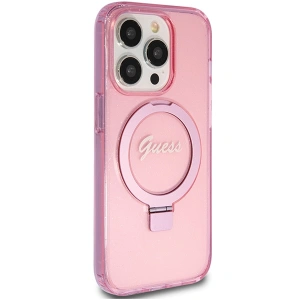 Buy Guess GUHMP15XHRSGSP Apple iPhone 15 Pro Max hardcase Ring Stand Script Glitter MagSafe pink - GUE3050 - {ean13} - Home Screen Store Europe
