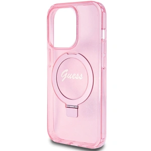 Buy Guess GUHMP15XHRSGSP Apple iPhone 15 Pro Max hardcase Ring Stand Script Glitter MagSafe pink - GUE3050 - {ean13} - Home Screen Store Europe