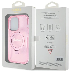 Buy Guess GUHMP15XHRSGSP Apple iPhone 15 Pro Max hardcase Ring Stand Script Glitter MagSafe pink - GUE3050 - {ean13} - Home Screen Store Europe