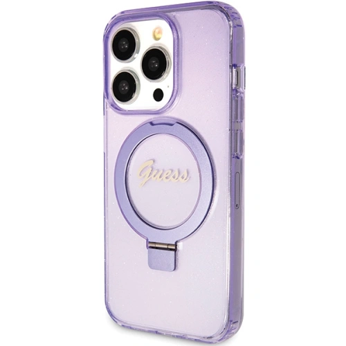 Buy Guess GUHMP15XHRSGSU Apple iPhone 15 Pro Max hardcase Ring Stand Script Glitter MagSafe purple - GUE3051 - {ean13} - Home Screen Store Europe
