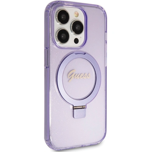 Buy Guess GUHMP15XHRSGSU Apple iPhone 15 Pro Max hardcase Ring Stand Script Glitter MagSafe purple - GUE3051 - {ean13} - Home Screen Store Europe
