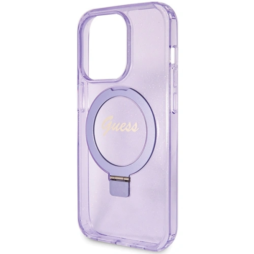 Buy Guess GUHMP15XHRSGSU Apple iPhone 15 Pro Max hardcase Ring Stand Script Glitter MagSafe purple - GUE3051 - {ean13} - Home Screen Store Europe