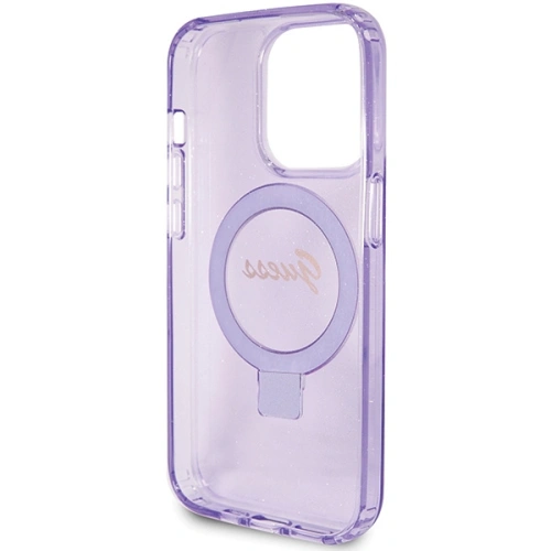 Buy Guess GUHMP15XHRSGSU Apple iPhone 15 Pro Max hardcase Ring Stand Script Glitter MagSafe purple - GUE3051 - {ean13} - Home Screen Store Europe