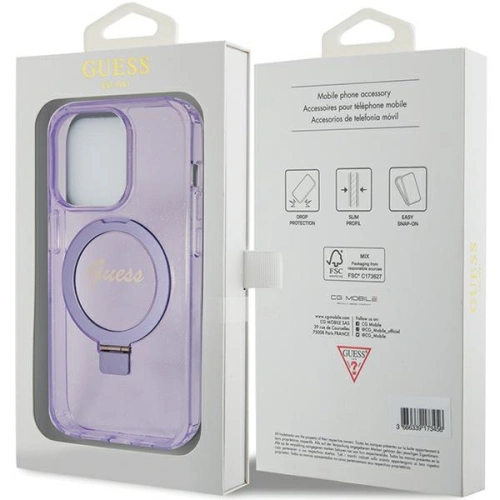 Buy Guess GUHMP15XHRSGSU Apple iPhone 15 Pro Max hardcase Ring Stand Script Glitter MagSafe purple - GUE3051 - {ean13} - Home Screen Store Europe